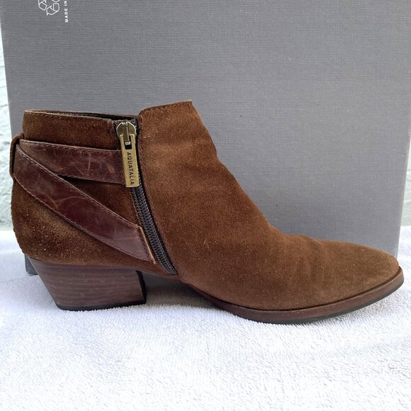 Aquatalia Farin Brushed Oil Weatherproof Brown Chestnut Suede Ankle Boots - Picture 3 of 10